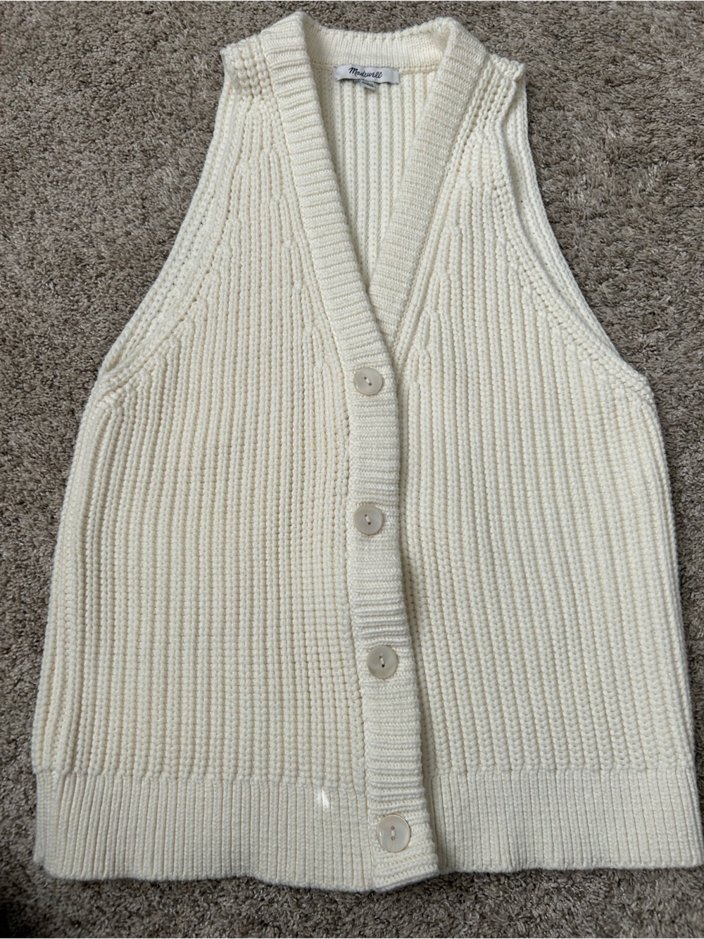 Madewell Cutaway Ribbed Sweater Vest Cotton Blend Ivory Size L